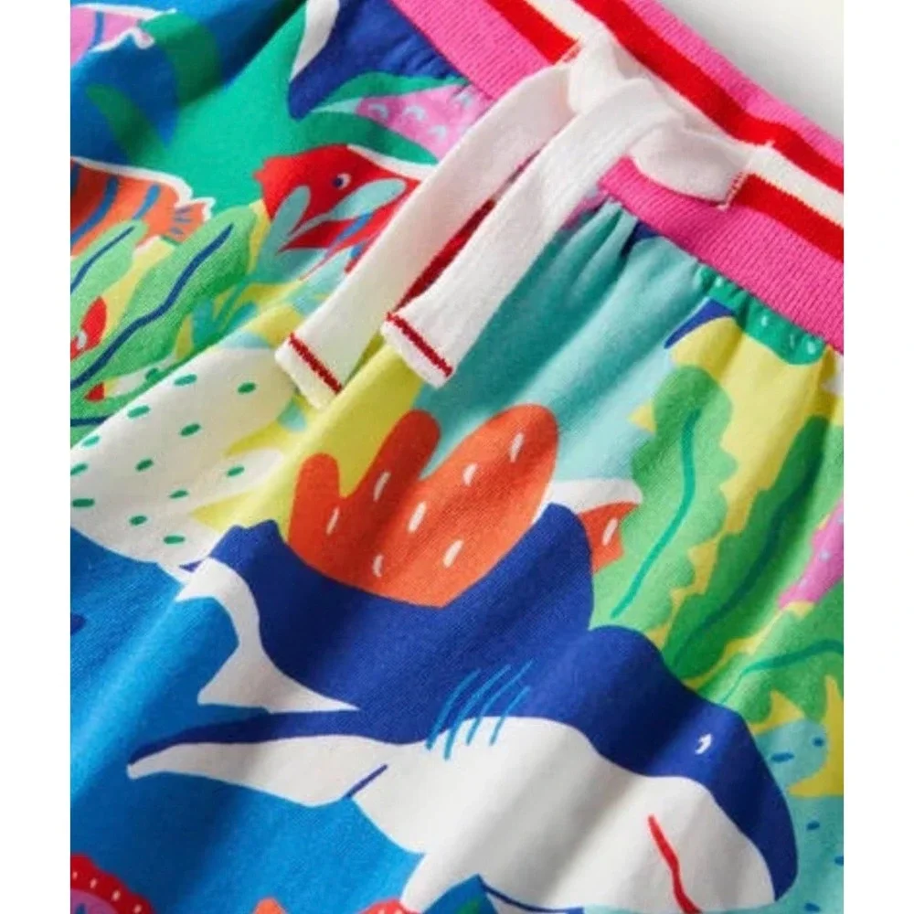 Mini Boden skort colorful all-over sea life print striped drawstring waist‎ 9/10